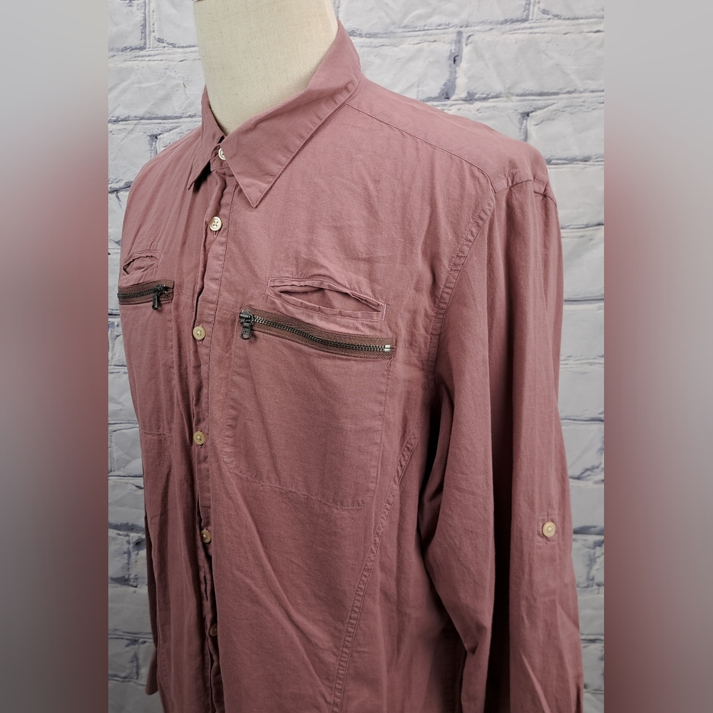 John Varvatos Casual Button Down Shirt Roll Tab Sleeves Summer Cotton Linen XL